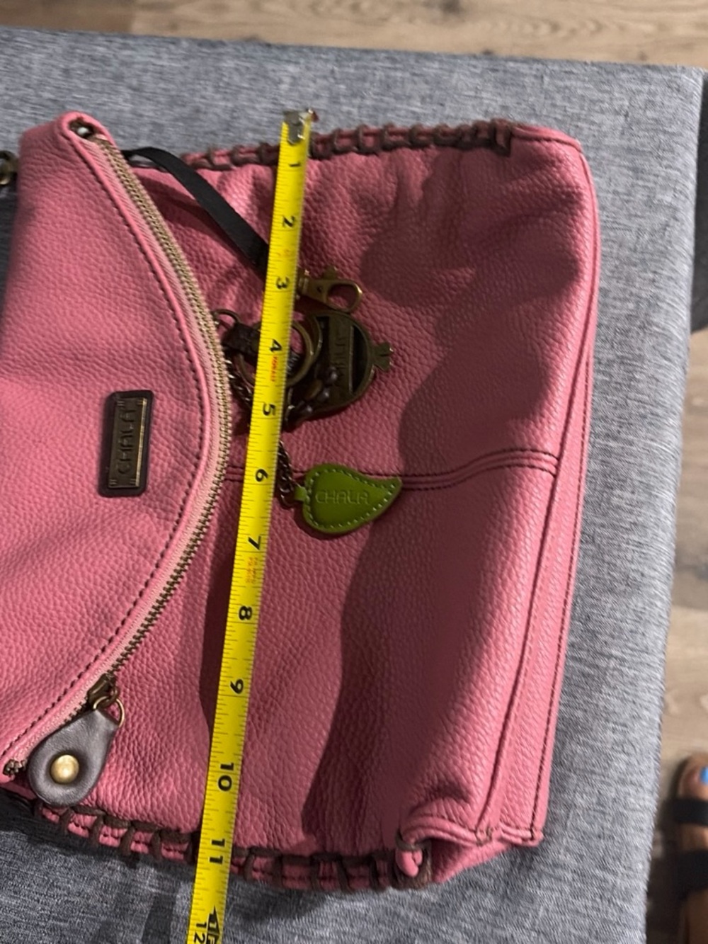 Chala Pink Pebbled Leather Shoulder Bag with Charm Accents - Picture 7 of 7